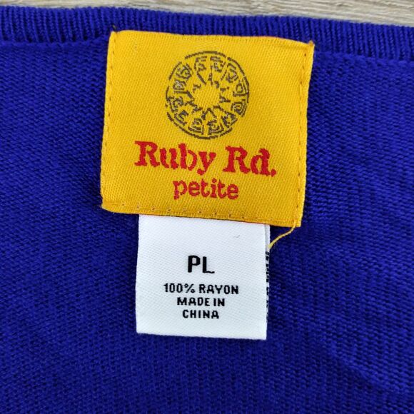 Ruby Rd Blouse Women Size PL Blue Long Sleeve Beaded Sequin Rayon Top - Picture 5 of 6